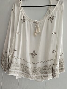 Bohemian Embroidered Cream Peasant Blouse